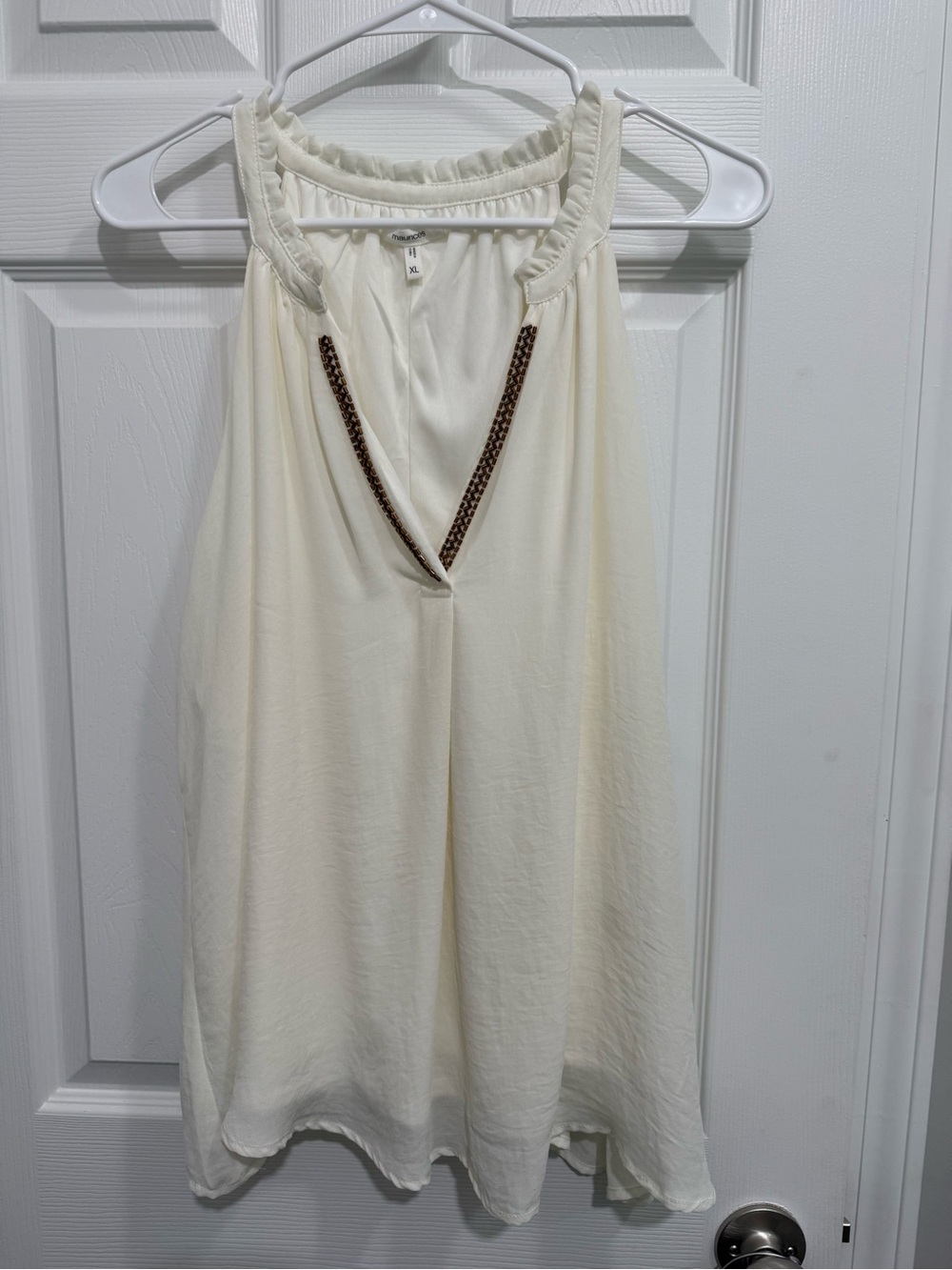Maurices Cream Halter Top with Brown Beaded Accent